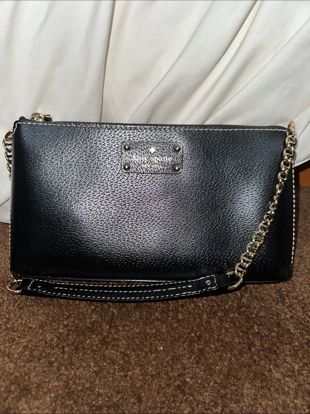 kate spade Black Leather Chain-Trim shoulder bag.
